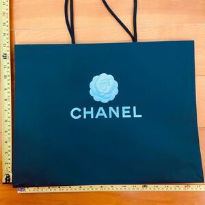 Chanel w/ Camellia Paper Shopping Bag - black large (16.75" x 13" x 5") [B]
